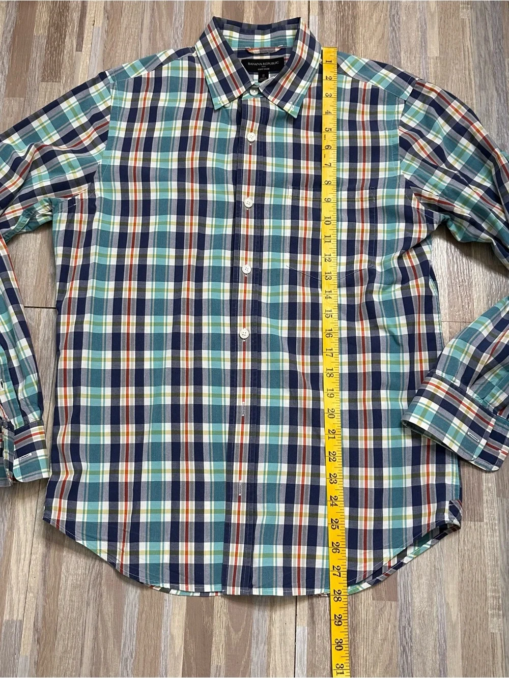 Banana Republic  Plaid Button-Down Shirt in Navy, Green & White Men's Size Small